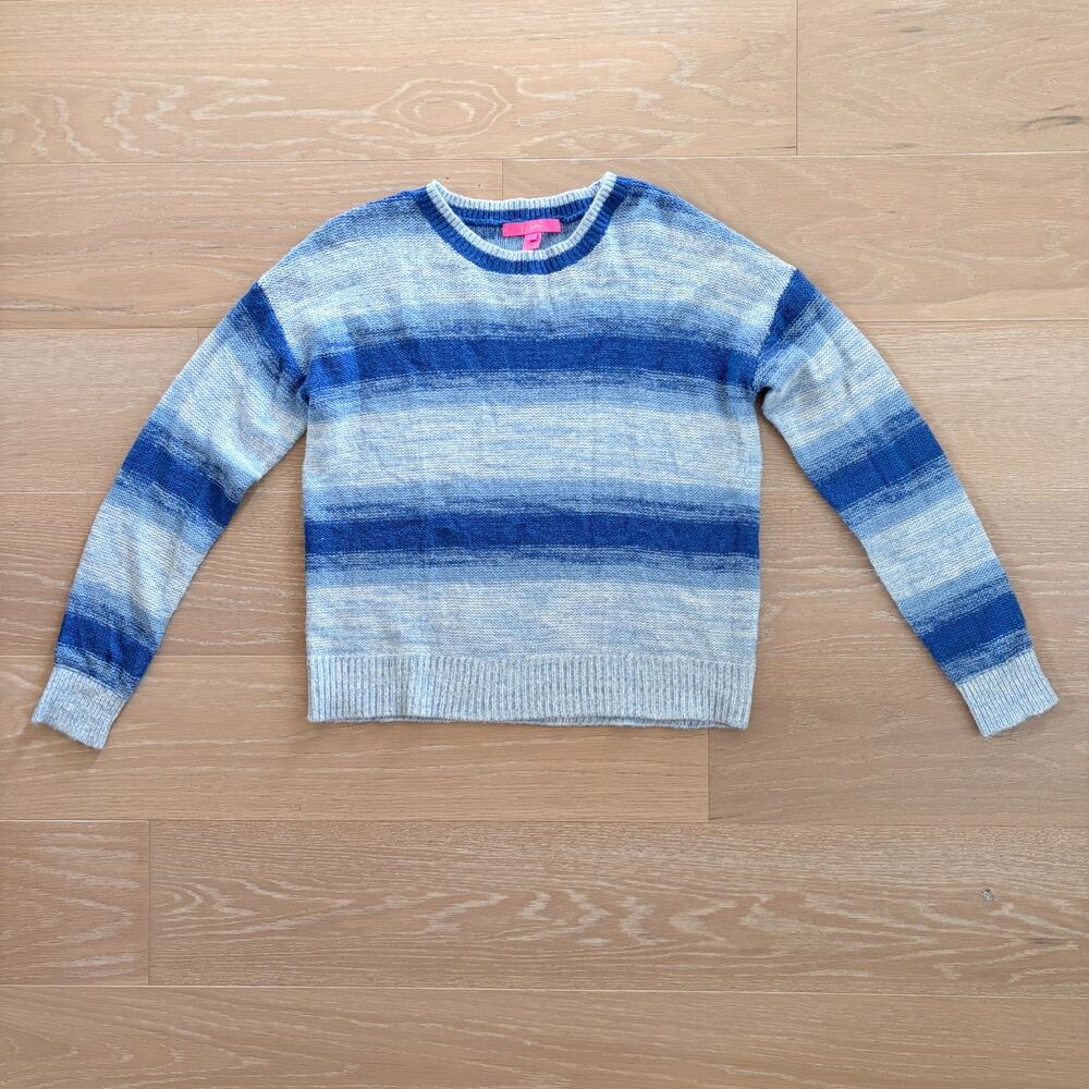 Lilly Pulitzer Wool Blend Elannie Sweater Blue Grotto Marled Ombré Stripe Medium